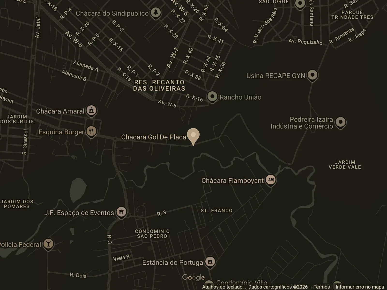 Mapa: Chácara Gol de Placa, Alameda Pedro de Sá, 63 · Chácara São Pedro, Aparecida de Goiânia · GO